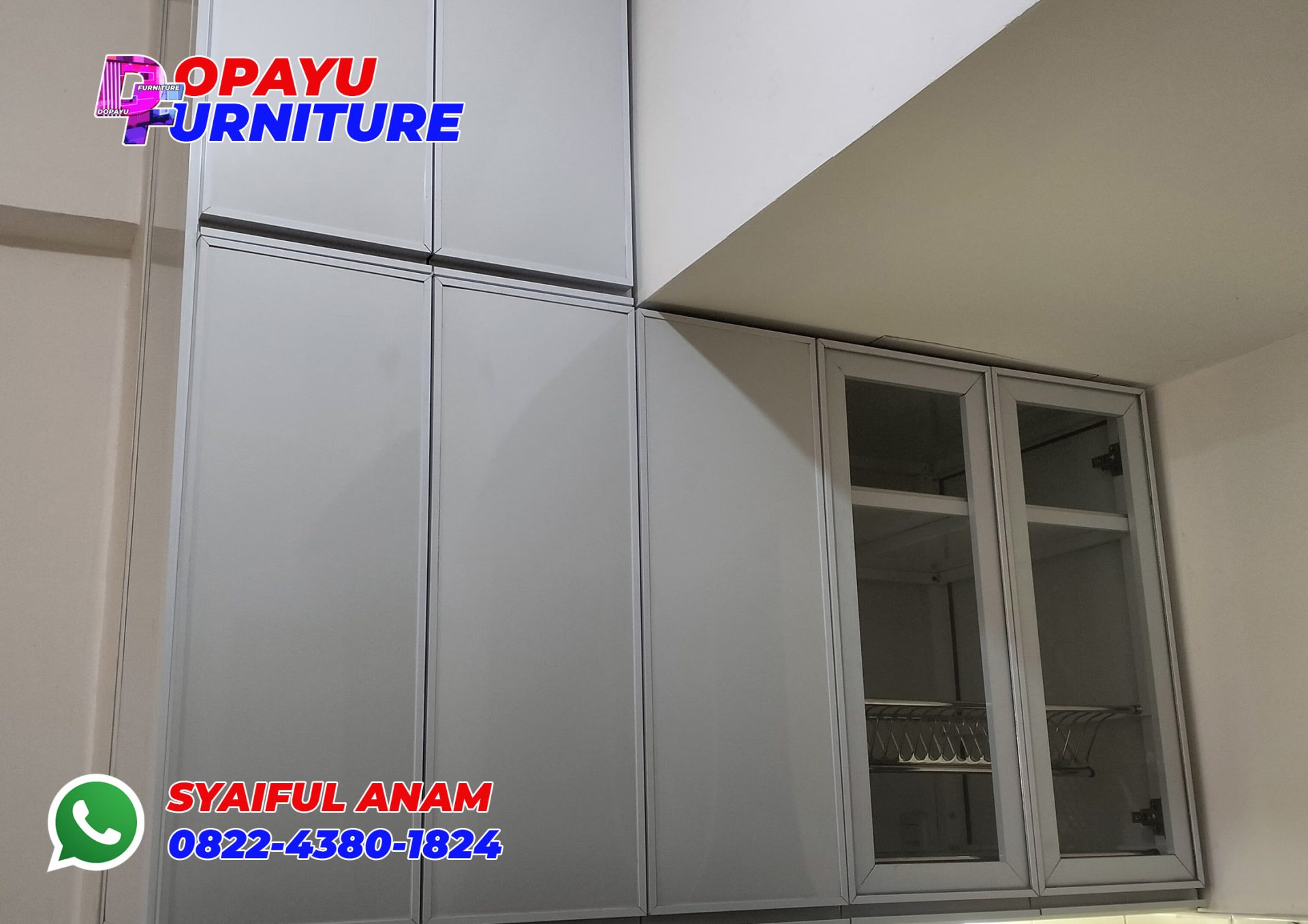 Pembuatan Kitchen Set Aluminium Frameless Putih Bu Evy Apartemen Darmo Permai Surabaya