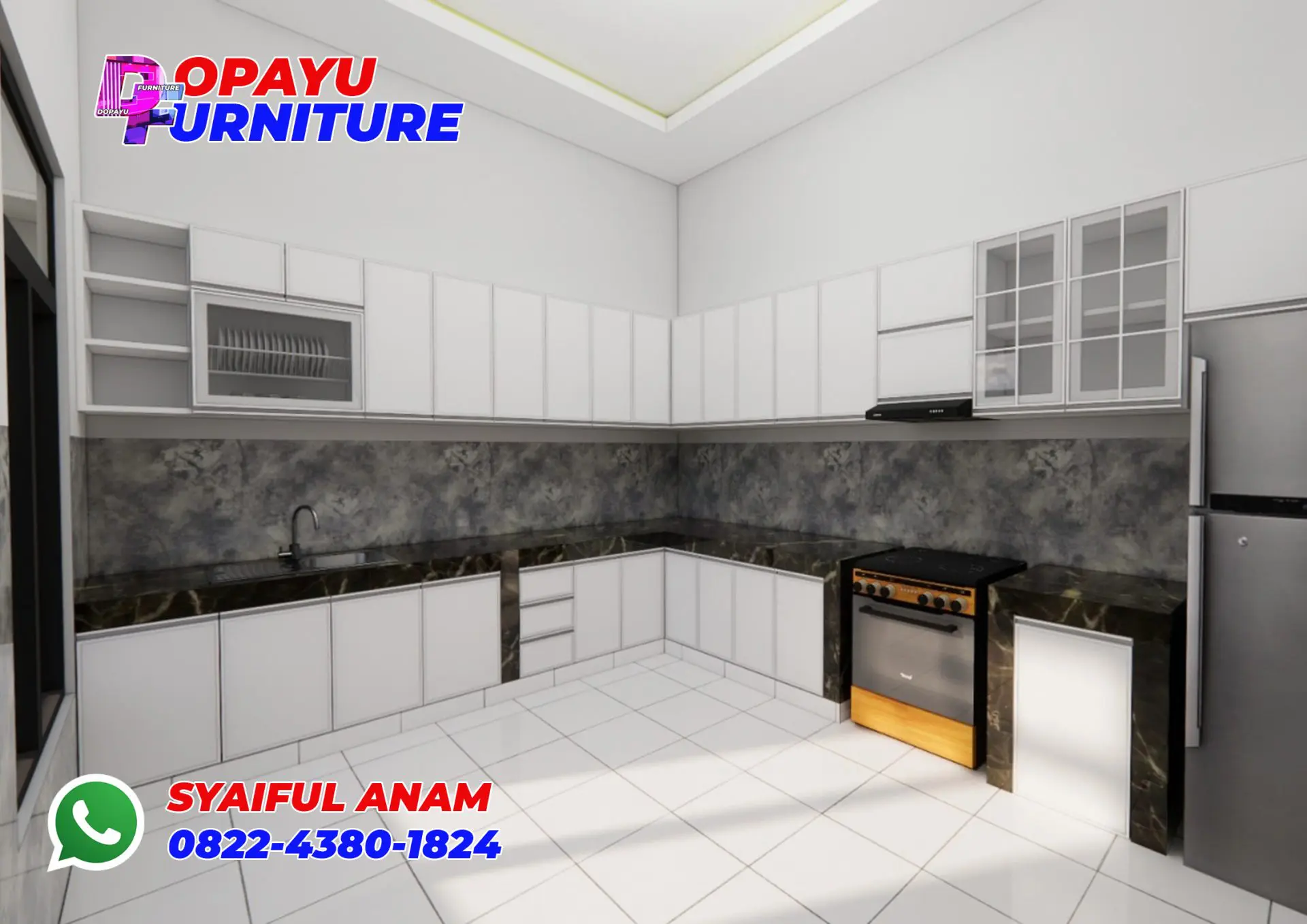 Pembuatan Kitchen Set Aluminium Frameless Putih di Citra Garden Buduran Sidoarjo