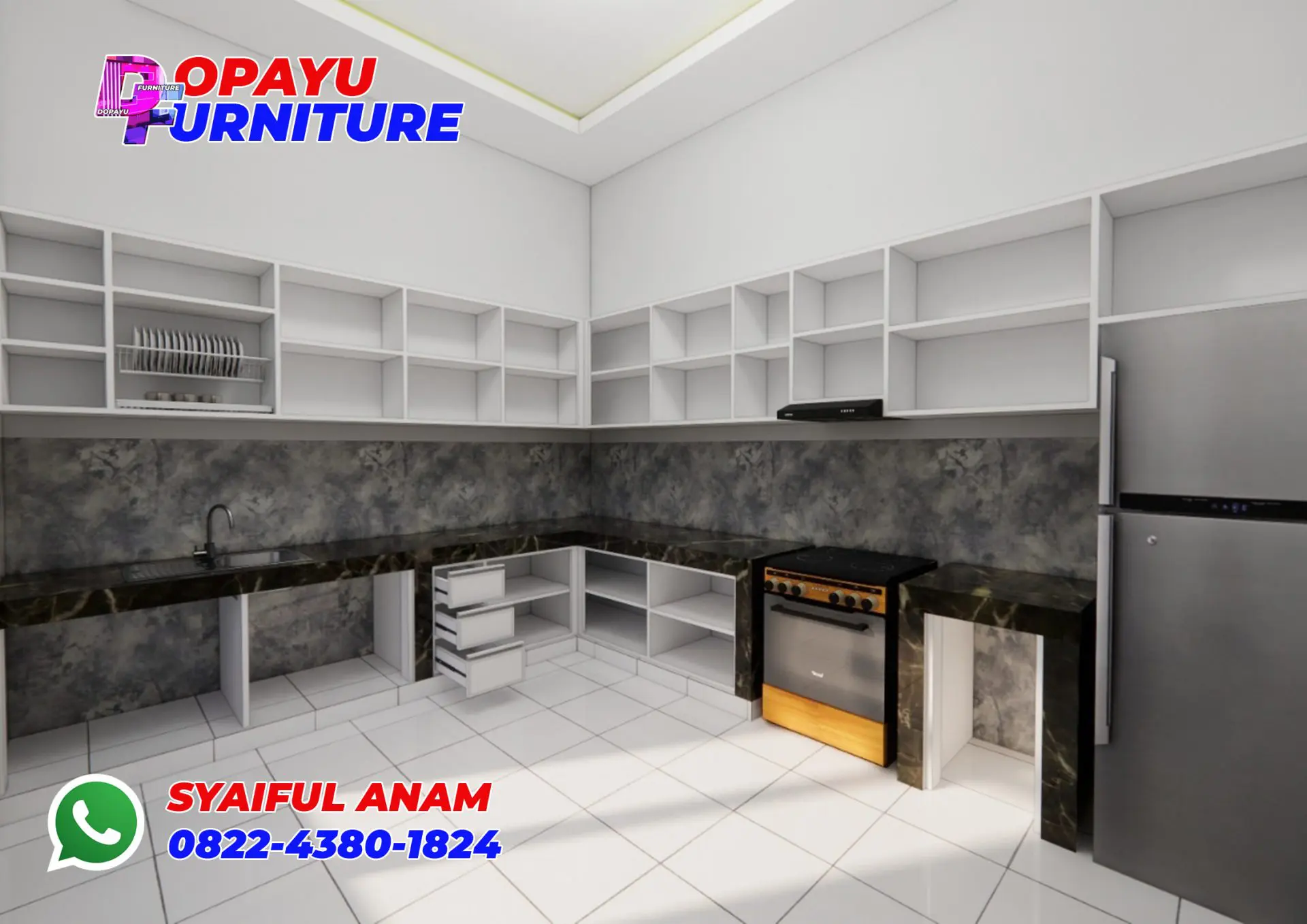 Pembuatan Kitchen Set Aluminium Frameless Putih di Citra Garden Buduran Sidoarjo