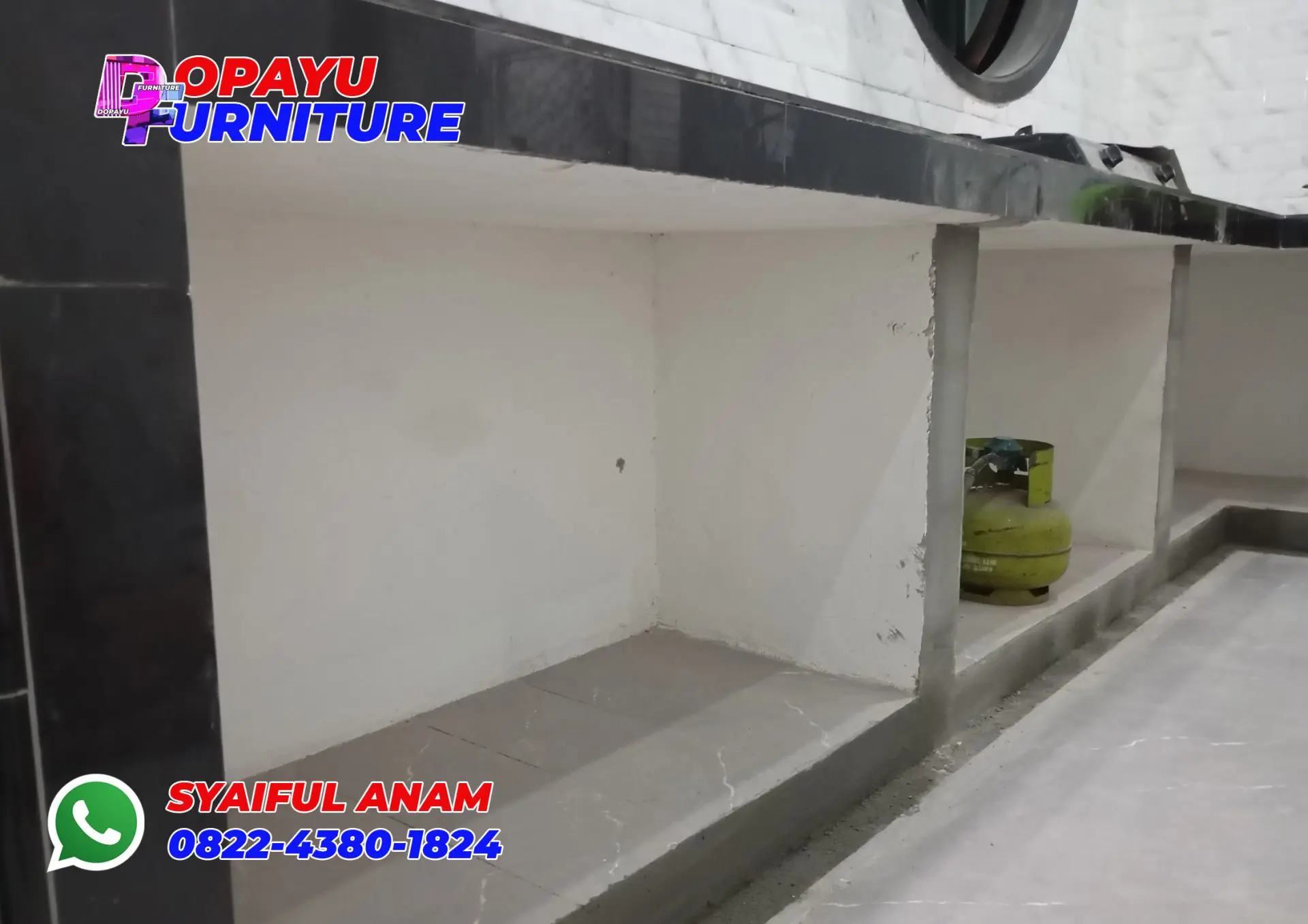 Pembuatan Kitchen Set Aluminium Frameless Hitam di Krian Sidoarjo