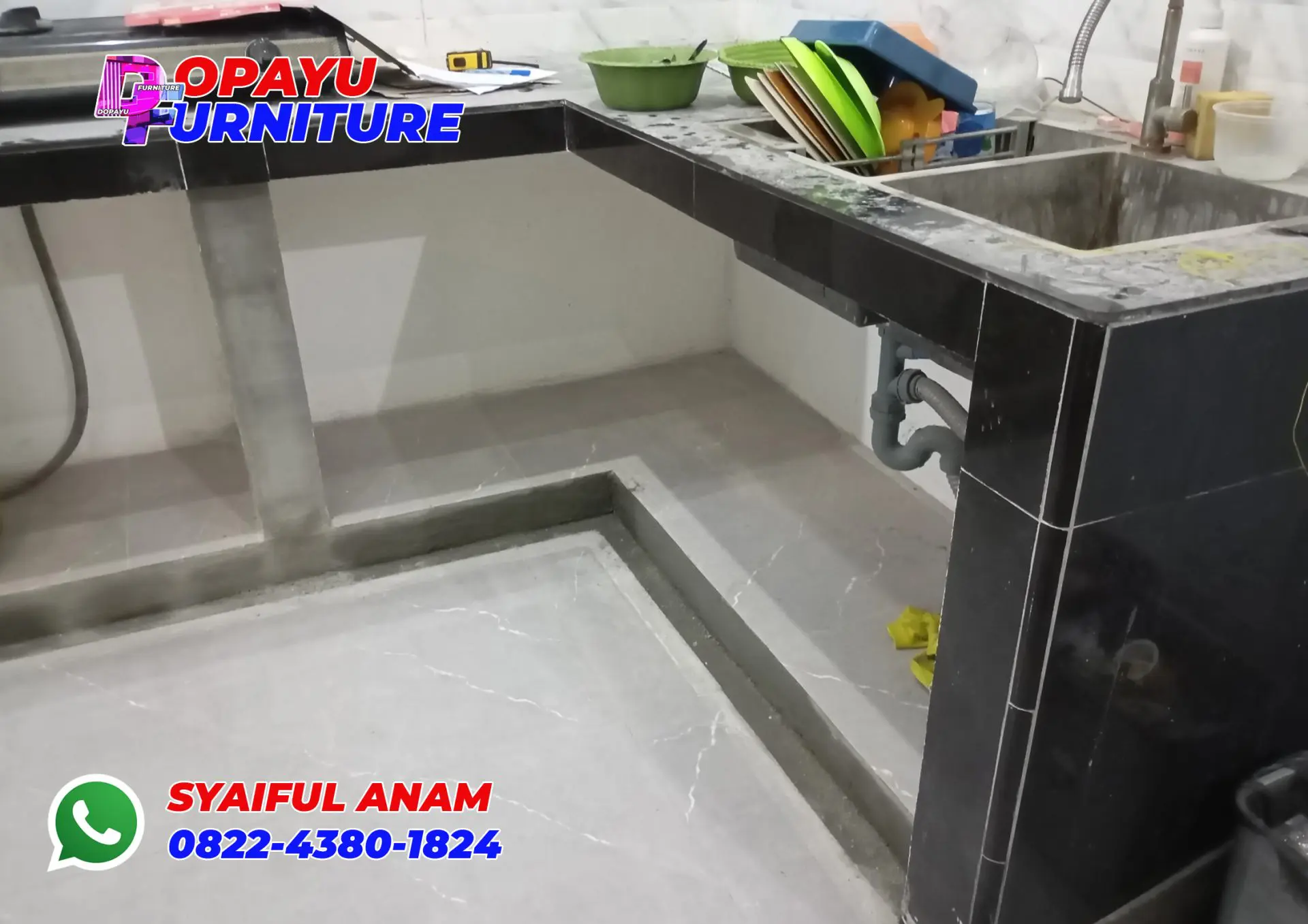 Pembuatan Kitchen Set Aluminium Frameless Hitam di Krian Sidoarjo