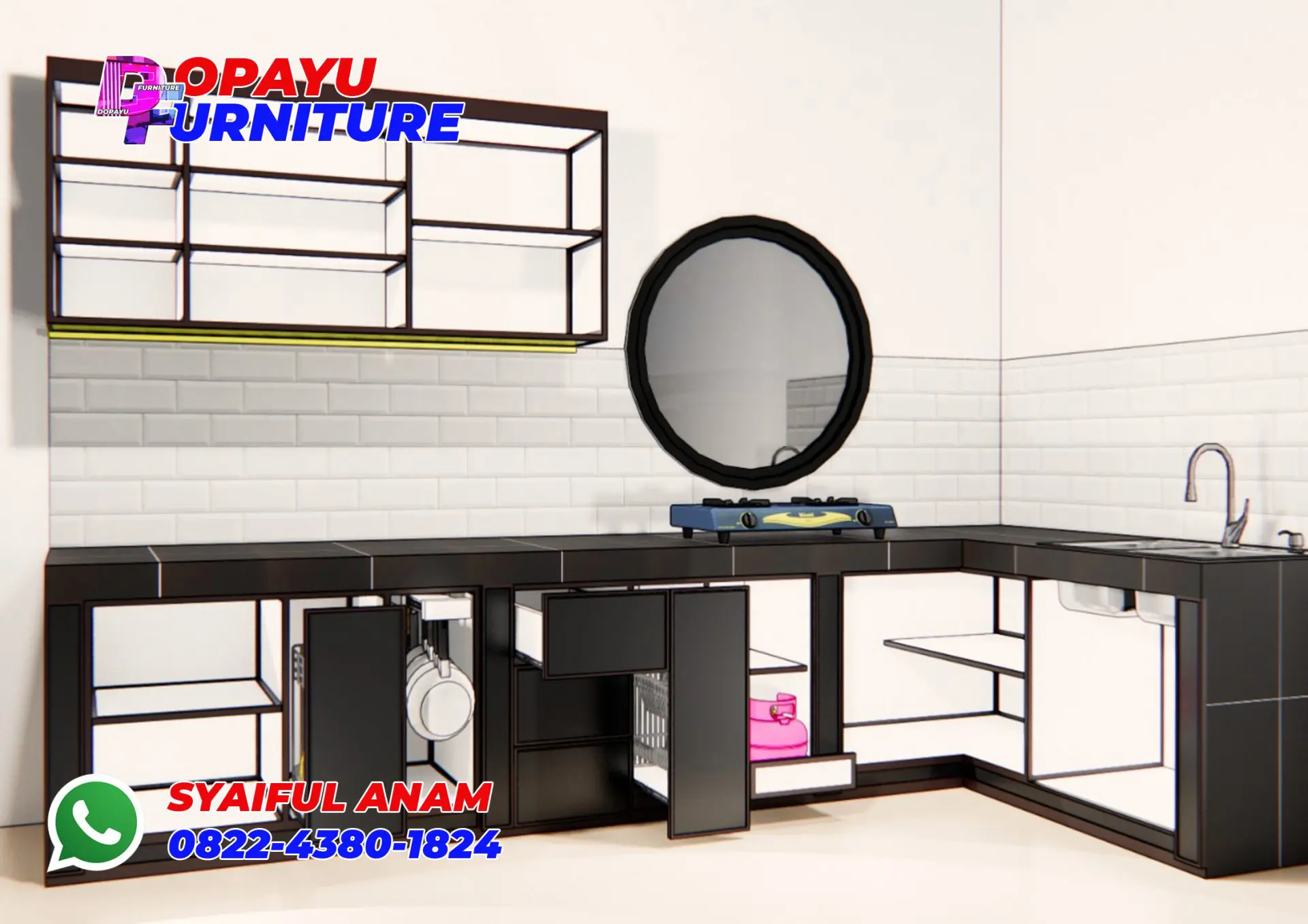 Pembuatan Kitchen Set Aluminium Frameless Hitam di Krian Sidoarjo