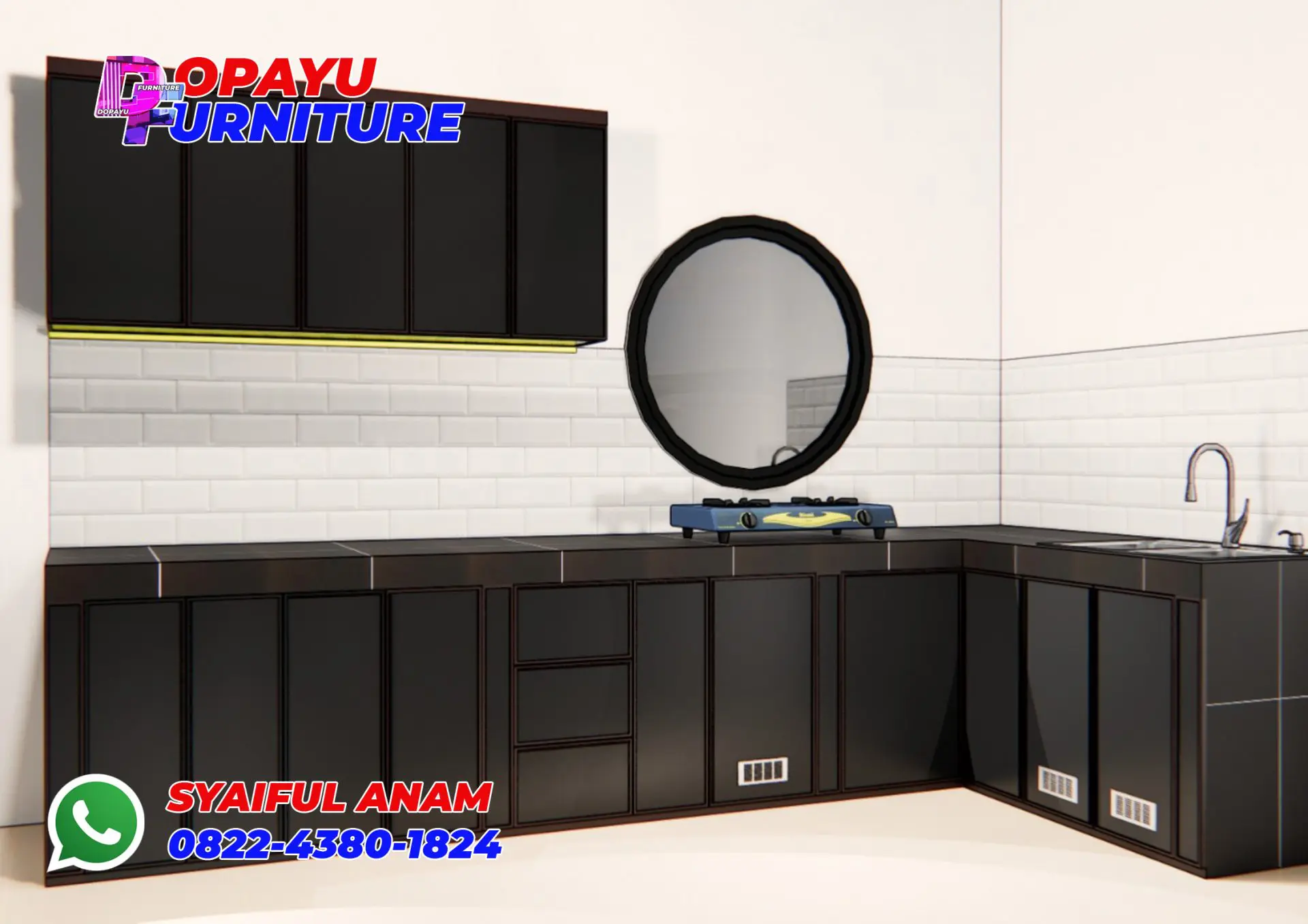 Pembuatan Kitchen Set Aluminium Frameless Hitam di Krian Sidoarjo